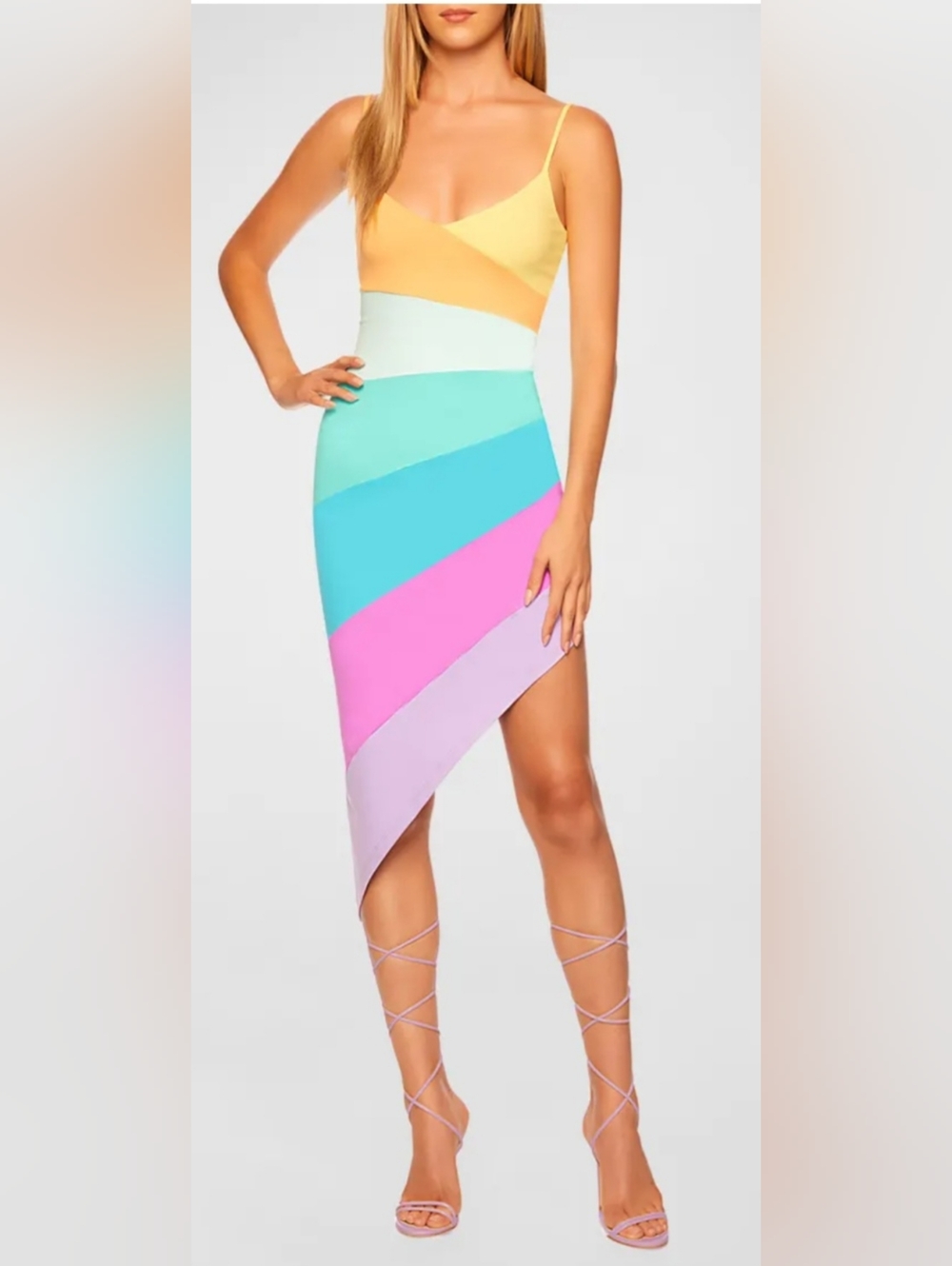 Colorblock V-Neck Multicolor Women’s Dress